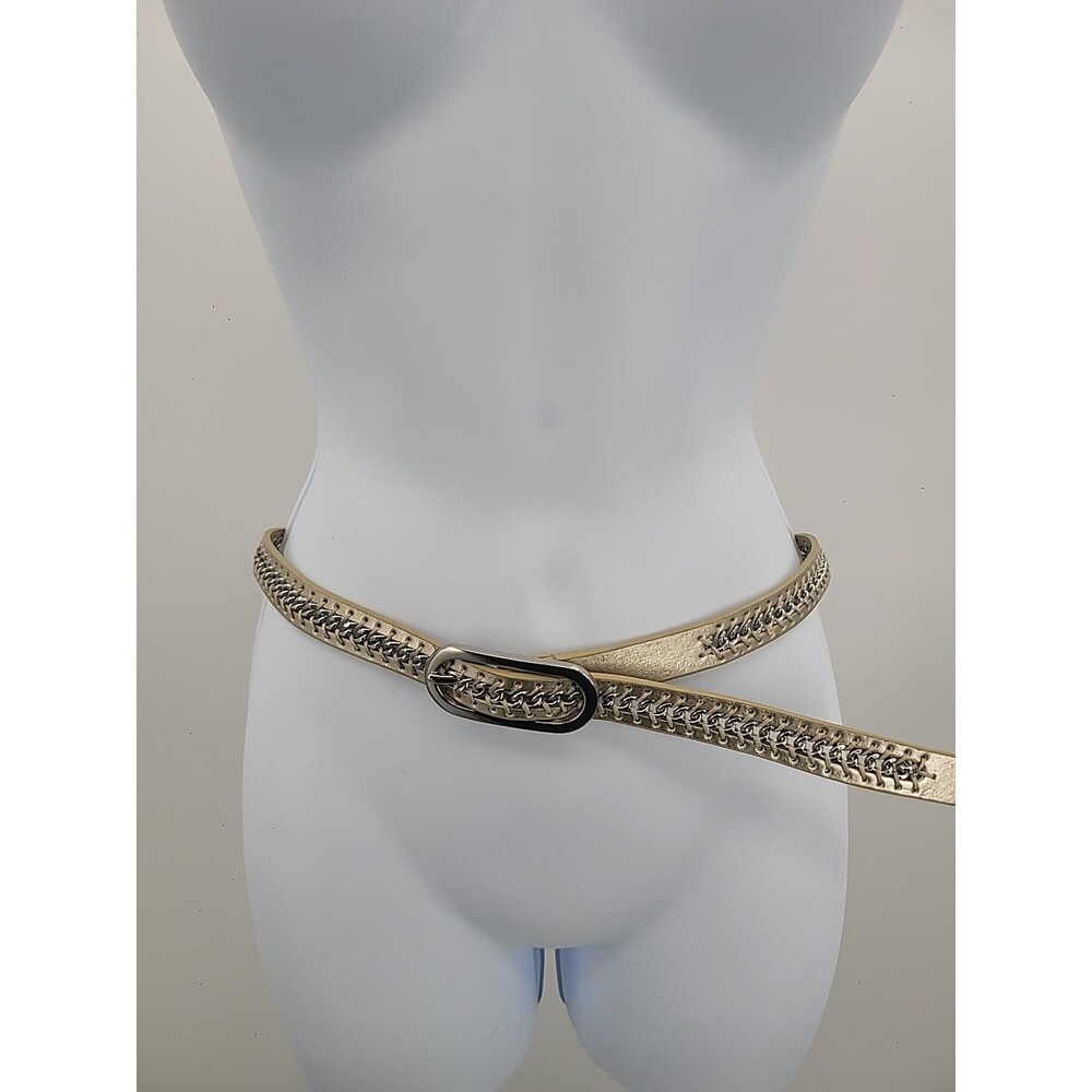 Nine West Gold Vegan Leather Chain Belt Sz XL Grunge Steampunk Rodeo